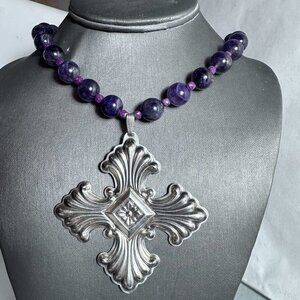 Maltese Cross Sterling Silver Genuine Ruby Amethyst Necklace 925 Choker Gift